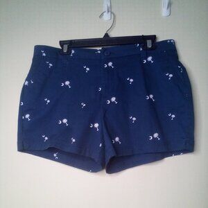 Magellan Shorts Women 10 Casual Chino SC Palm Tree Moon Blue White